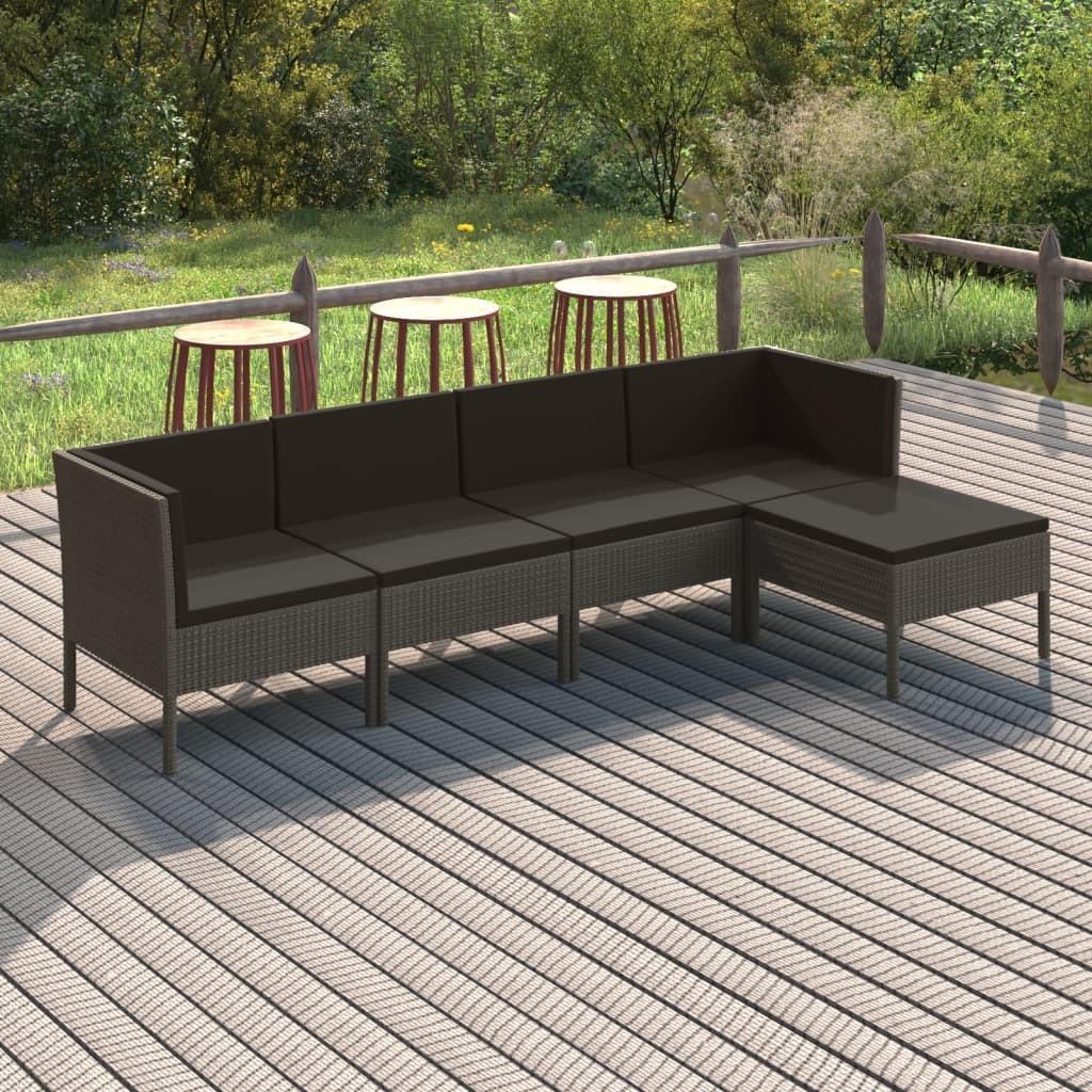 Loungesæt til haven 5 dele med hynder polyrattan grå