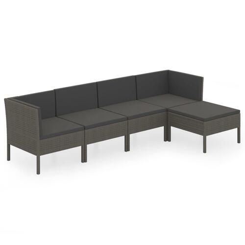 Loungesæt til haven 5 dele med hynder polyrattan grå