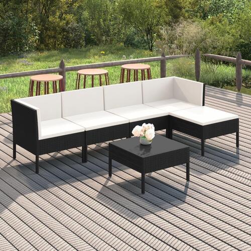 Loungesæt til haven 6 dele med hynder polyrattan sort