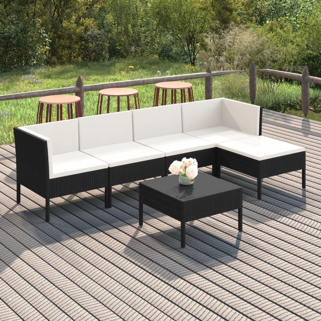 Loungesæt til haven 6 dele med hynder polyrattan sort