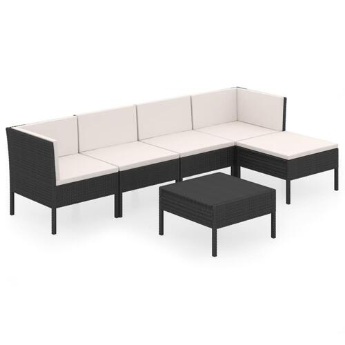 Loungesæt til haven 6 dele med hynder polyrattan sort