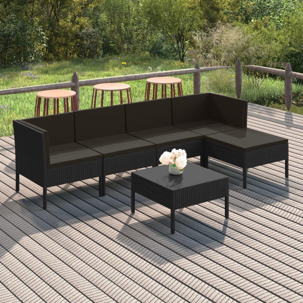Loungesæt til haven 6 dele med hynder polyrattan sort