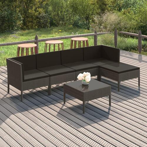 Loungesæt til haven 6 dele med hynder polyrattan grå