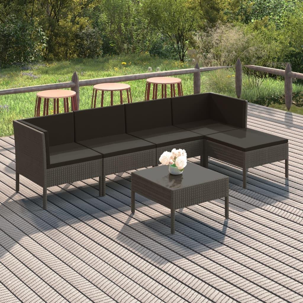 Loungesæt til haven 6 dele med hynder polyrattan grå