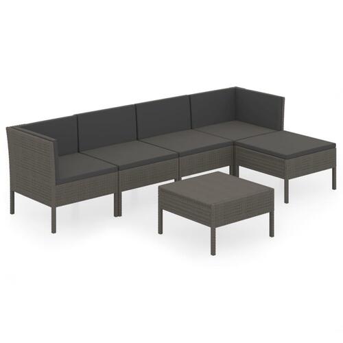 Loungesæt til haven 6 dele med hynder polyrattan grå