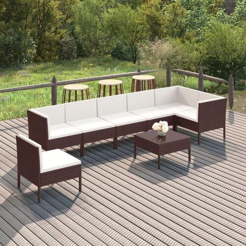 Loungesæt til haven 8 dele med hynder polyrattan brun
