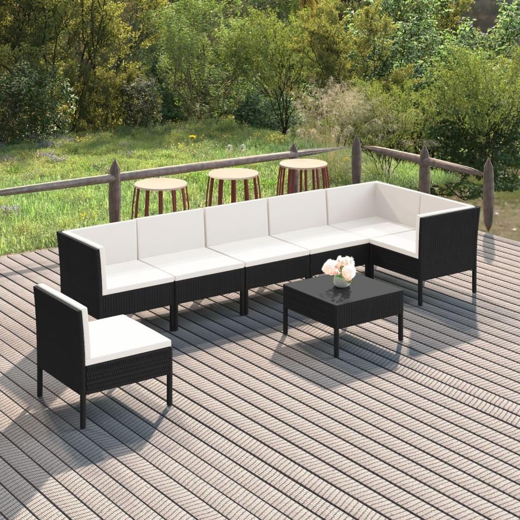 Loungesæt til haven 8 dele med hynder polyrattan sort
