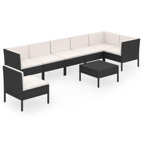 Loungesæt til haven 8 dele med hynder polyrattan sort