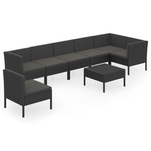 Loungesæt til haven 8 dele med hynder polyrattan sort