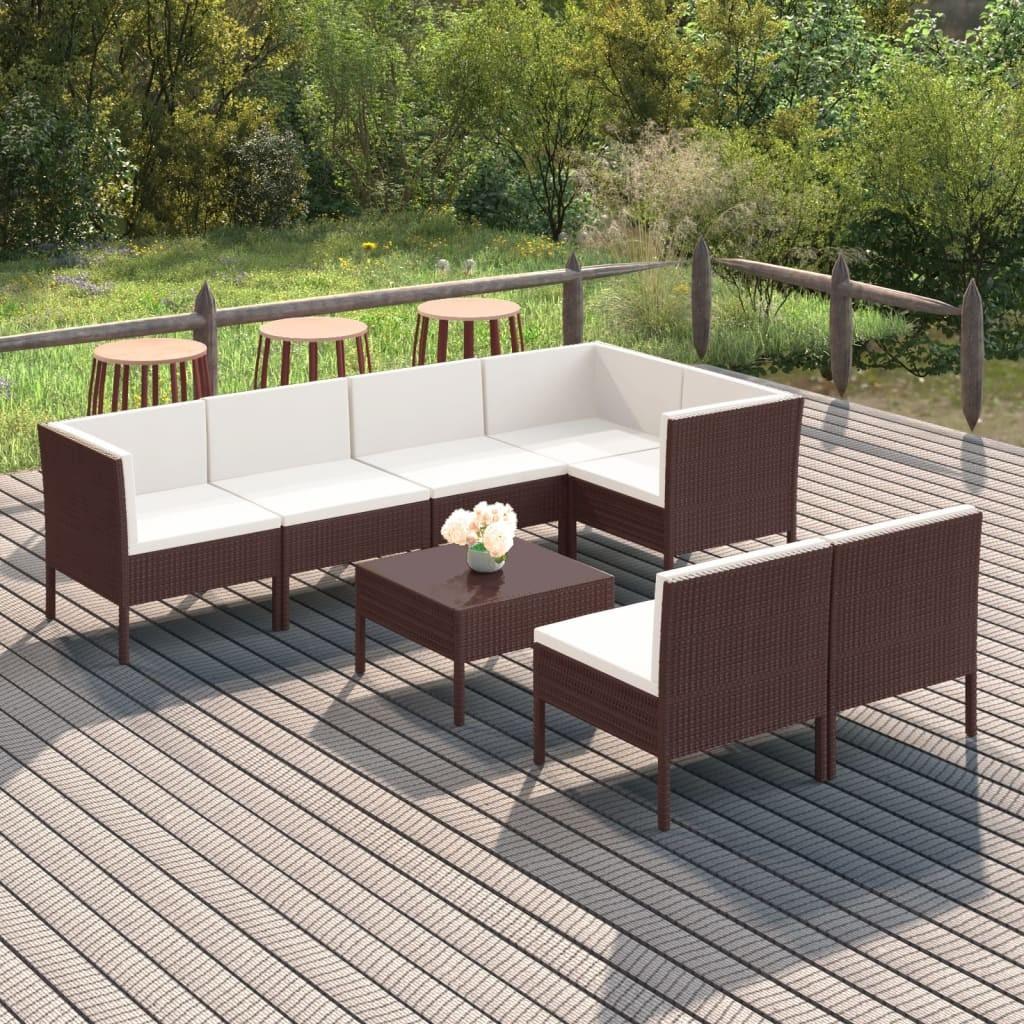 Loungesæt til haven 8 dele med hynder polyrattan brun