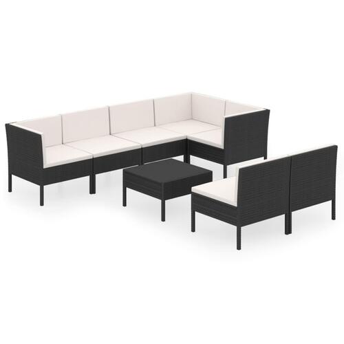 Loungesæt til haven 8 dele med hynder polyrattan sort