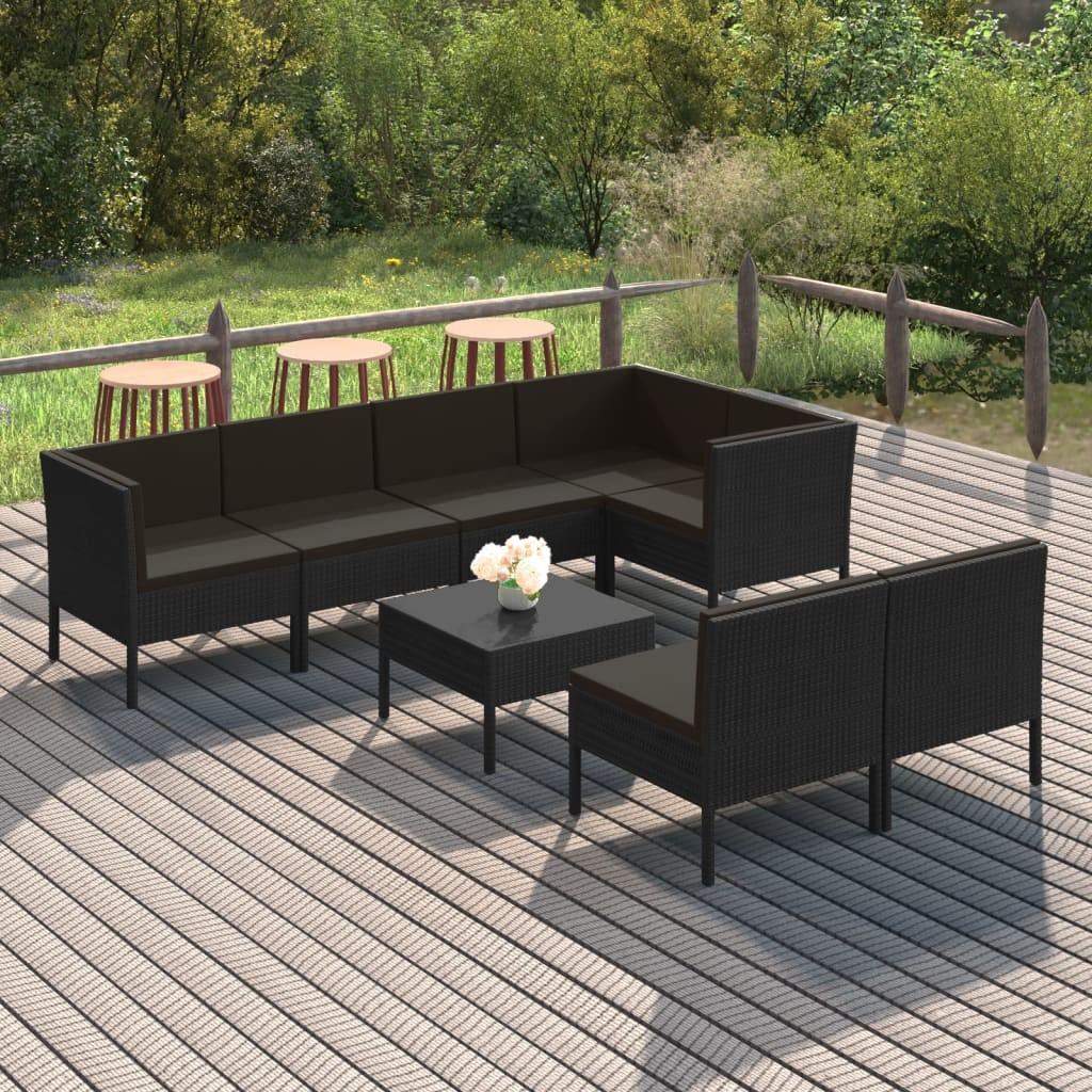 Loungesæt til haven 8 dele med hynder polyrattan sort