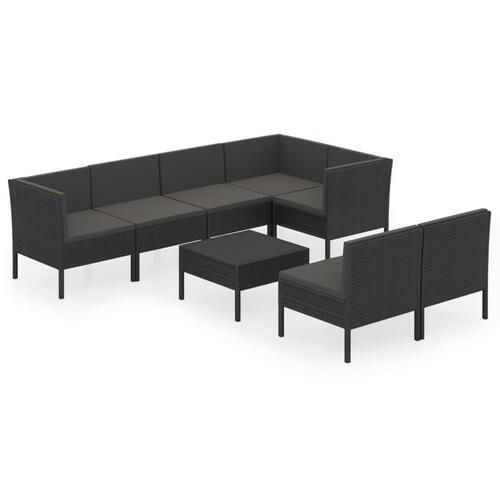 Loungesæt til haven 8 dele med hynder polyrattan sort