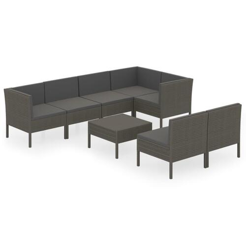 Loungesæt til haven 8 dele med hynder polyrattan grå