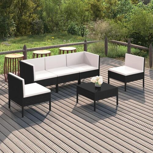 Loungesæt til haven 6 dele med hynder polyrattan sort