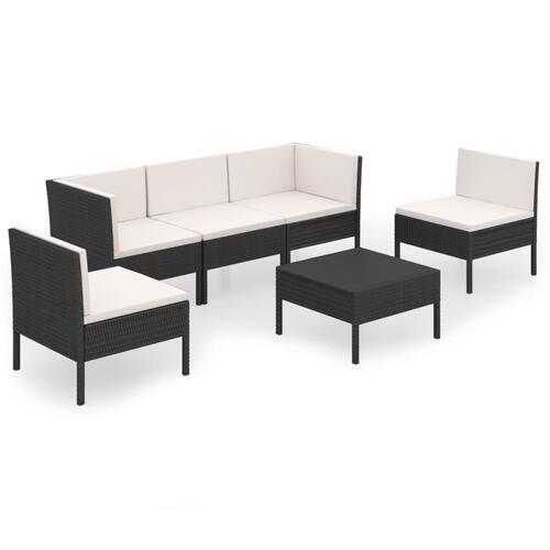 Loungesæt til haven 6 dele med hynder polyrattan sort