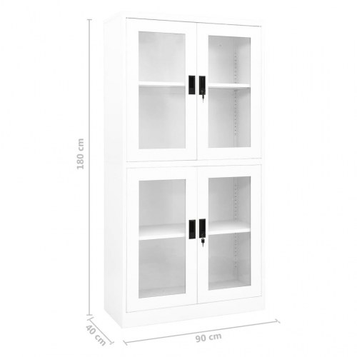 Kontorskab 90x40x180 cm stål og hærdet glas hvid