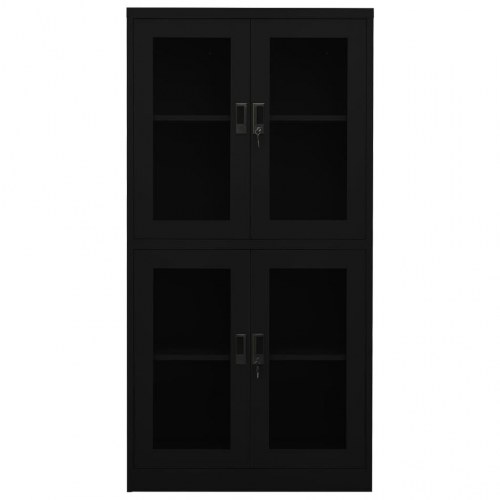 Kontorskab 90x40x180 cm stål og hærdet glas sort