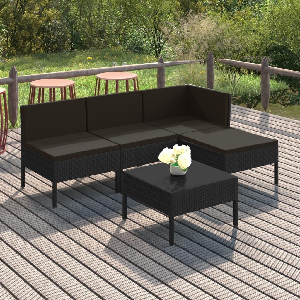 Loungesæt til haven 5 dele med hynder polyrattan sort