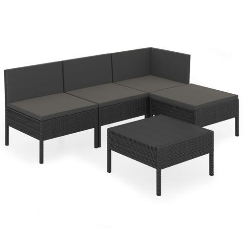 Loungesæt til haven 5 dele med hynder polyrattan sort