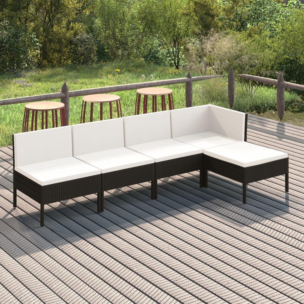 Loungesæt til haven 5 dele med hynder polyrattan sort billede