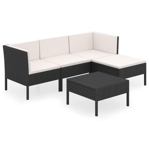 Loungesæt til haven 5 dele med hynder polyrattan sort