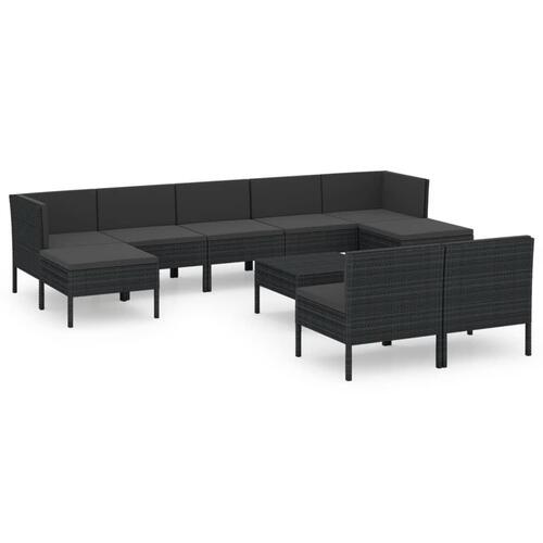 Loungesæt til haven 10 dele med hynder polyrattan sort