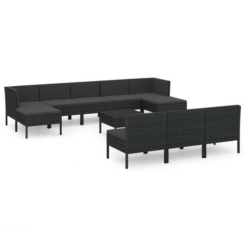 Loungesæt til haven 11 dele med hynder polyrattan sort