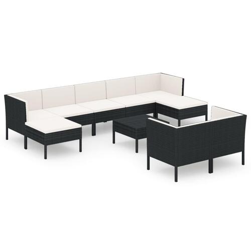 Loungesæt til haven 10 dele med hynder polyrattan sort