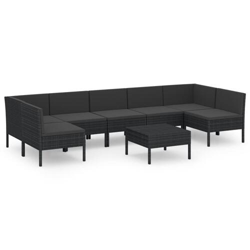 Loungesæt til haven 8 dele med hynder polyrattan sort
