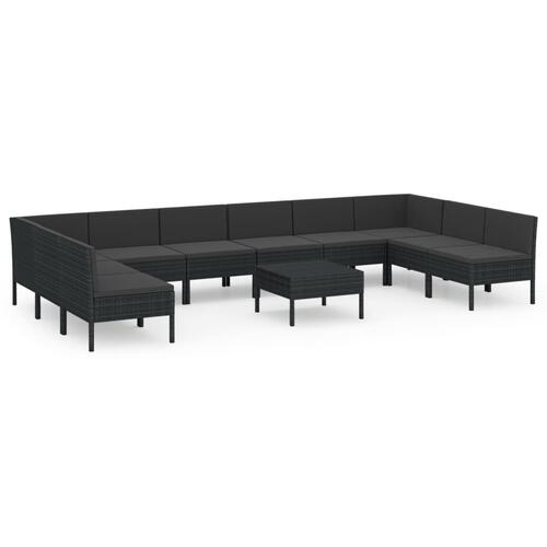 Haveloungesæt 11 dele med hynder polyrattan sort