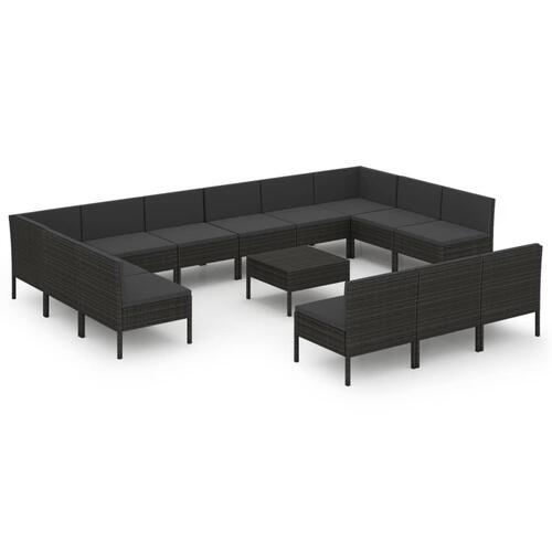 Haveloungesæt 14 dele med hynder polyrattan sort