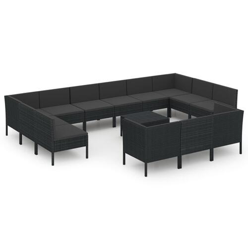 Haveloungesæt 14 dele med hynder polyrattan sort