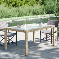 Havebord 150x90x75 cm hærdet glas og polyrattan beige