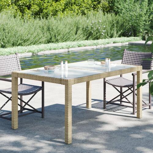 Havebord 150x90x75 cm hærdet glas og polyrattan beige