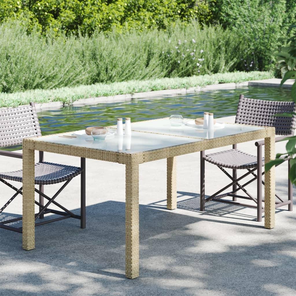 Havebord 150x90x75 cm hærdet glas og polyrattan beige