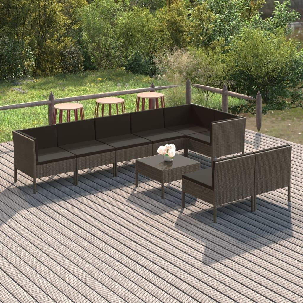 Loungesæt til haven 9 dele med hynder polyrattan grå billede