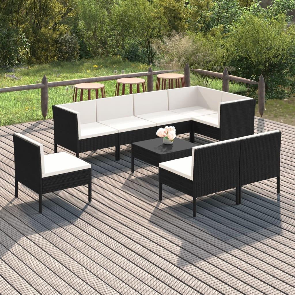Loungesæt til haven 9 dele med hynder polyrattan sort billede