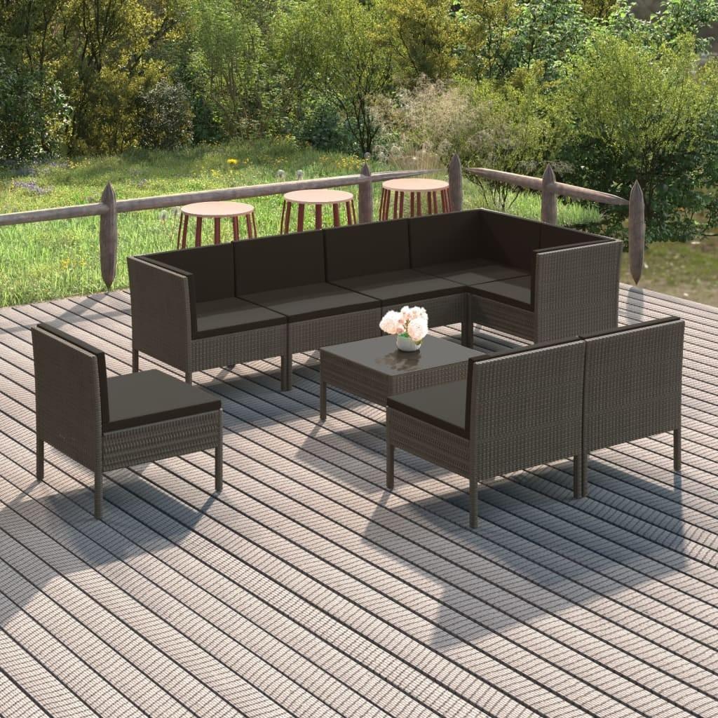 Loungesæt til haven i polyrattan - 9 dele med hynder, grå billede