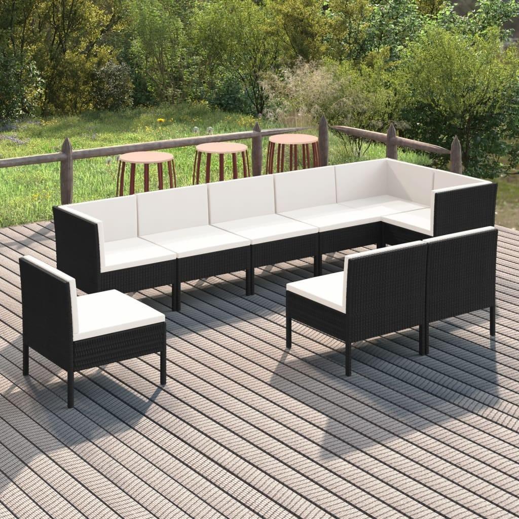 Loungesæt til haven 9 dele med hynder i polyrattan - sort/creme billede