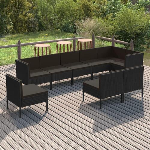 Loungesæt til haven 9 dele med hynder polyrattan sort
