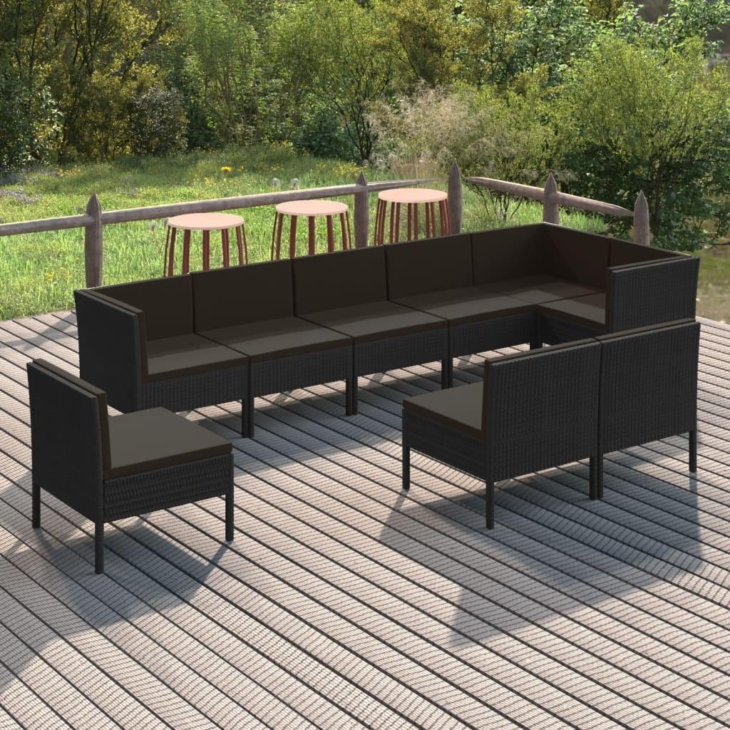Loungesæt til haven 9 dele med hynder polyrattan sort