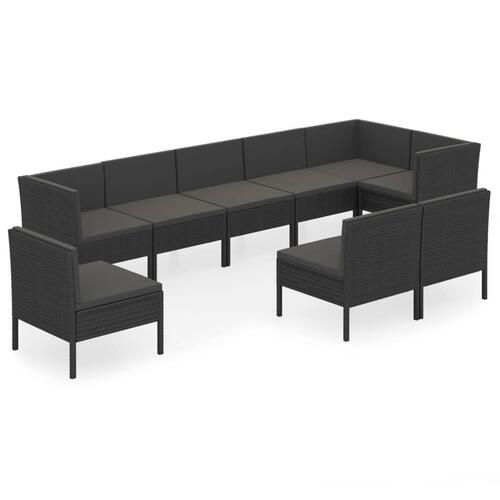 Loungesæt til haven 9 dele med hynder polyrattan sort