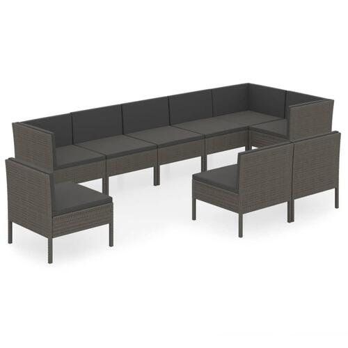 Loungesæt til haven 9 dele med hynder polyrattan grå