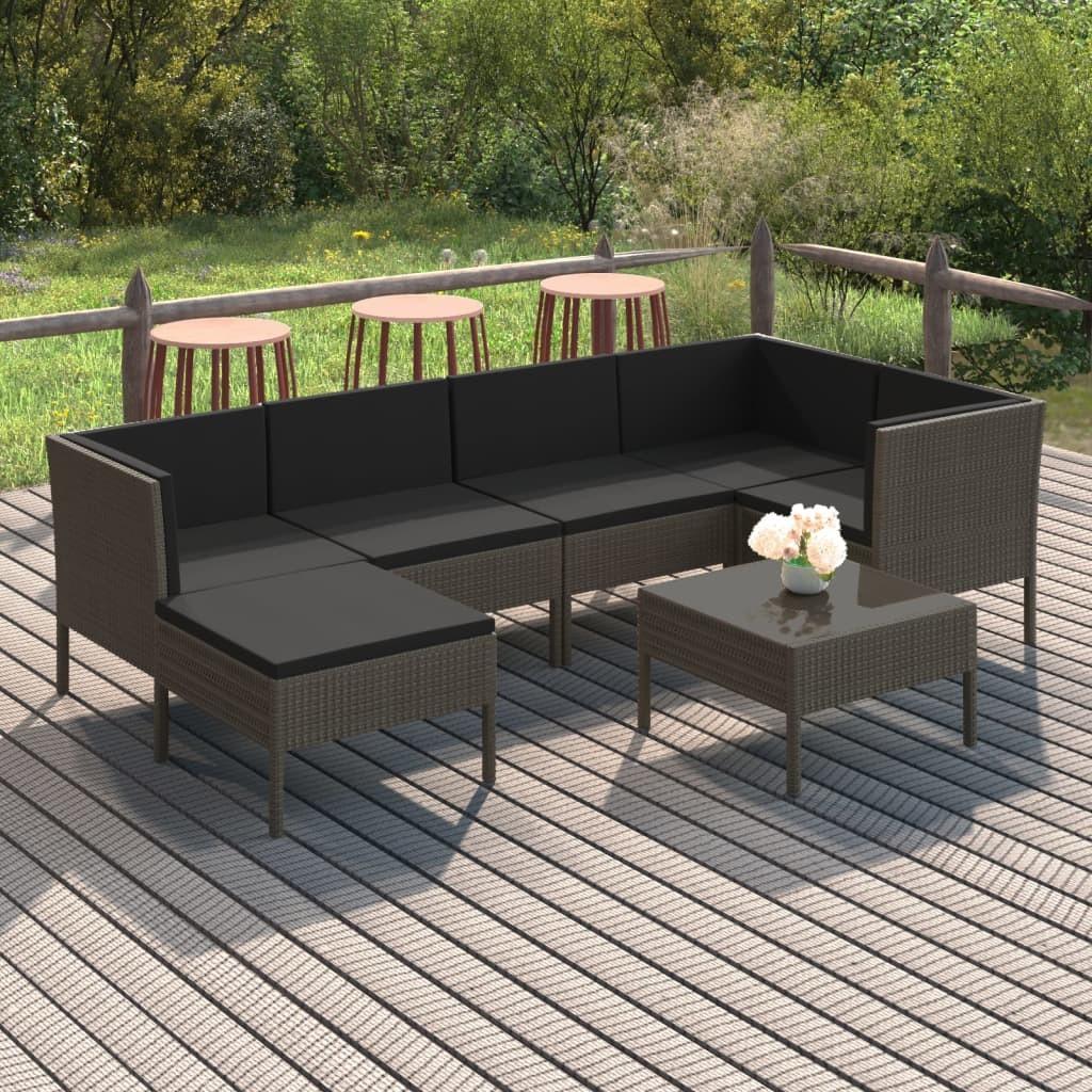 Loungesæt til haven 7 dele med hynder polyrattan grå
