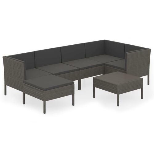 Loungesæt til haven 7 dele med hynder polyrattan grå