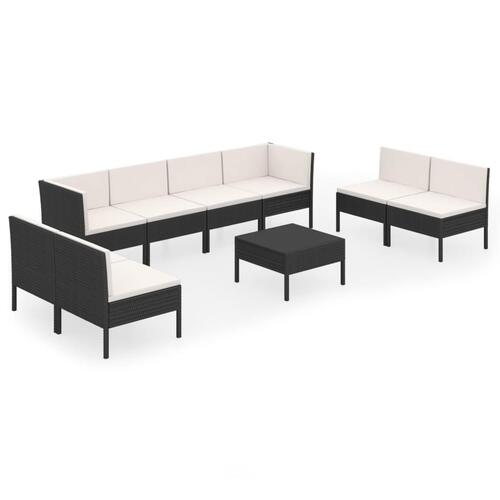 Loungesæt til haven 9 dele med hynder polyrattan sort