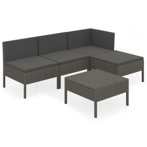 Loungesæt til haven 5 dele med hynder polyrattan grå