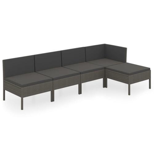 Loungesæt til haven 5 dele med hynder polyrattan grå