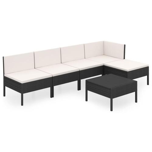 Loungesæt til haven 6 dele med hynder polyrattan sort